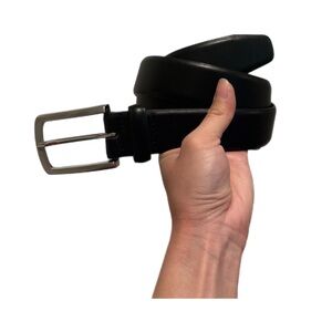 KM Legend Black Leather Belt with Silver-Toned Buckle Size 40